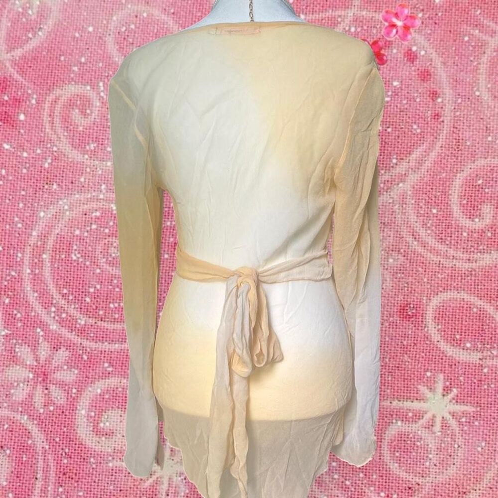 Yellow Ombre Sheer Fairy Bell Sleeve Babydoll Top Tie Back Flowy - Picture 2 of 8